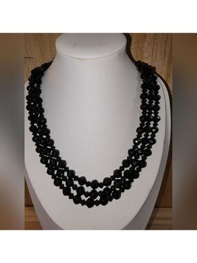 Germany Vintage Black Beaded Necklace 14"+3"
